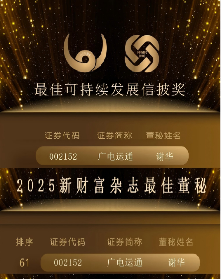 載譽而歸！廣電運通榮獲多項資本市場重要獎項
